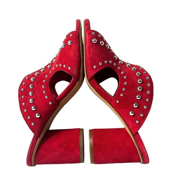Vince Camuto Red Heeled Sandals Womens 6M Red Suede Studded Slip On Open Toe New - Picture 5 of 12